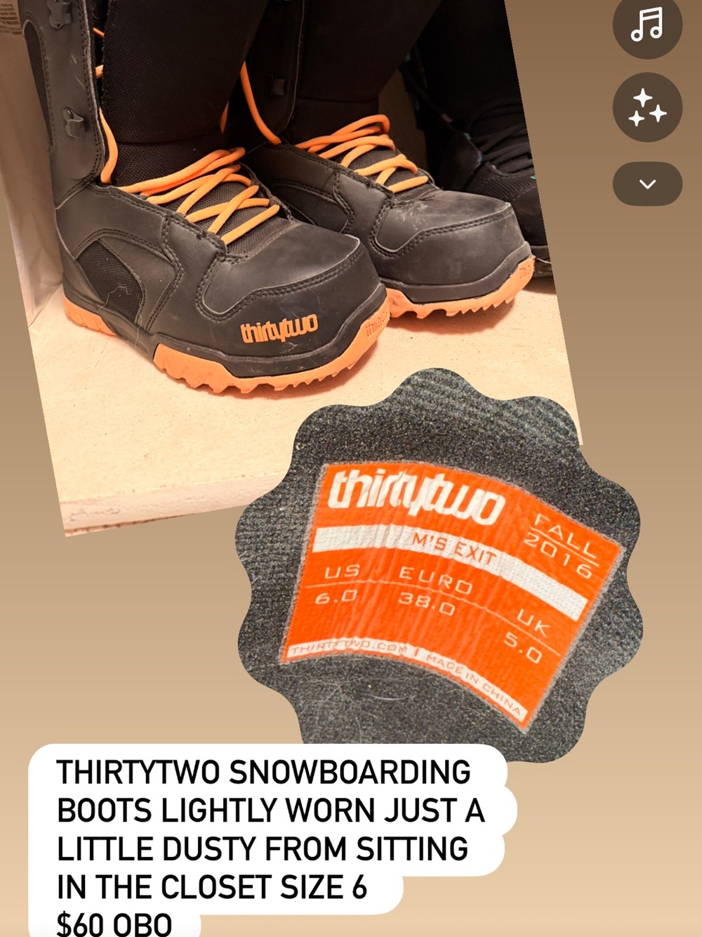 ThirtyTwo boys Black and Orange Snowboard Boots - Size US 6